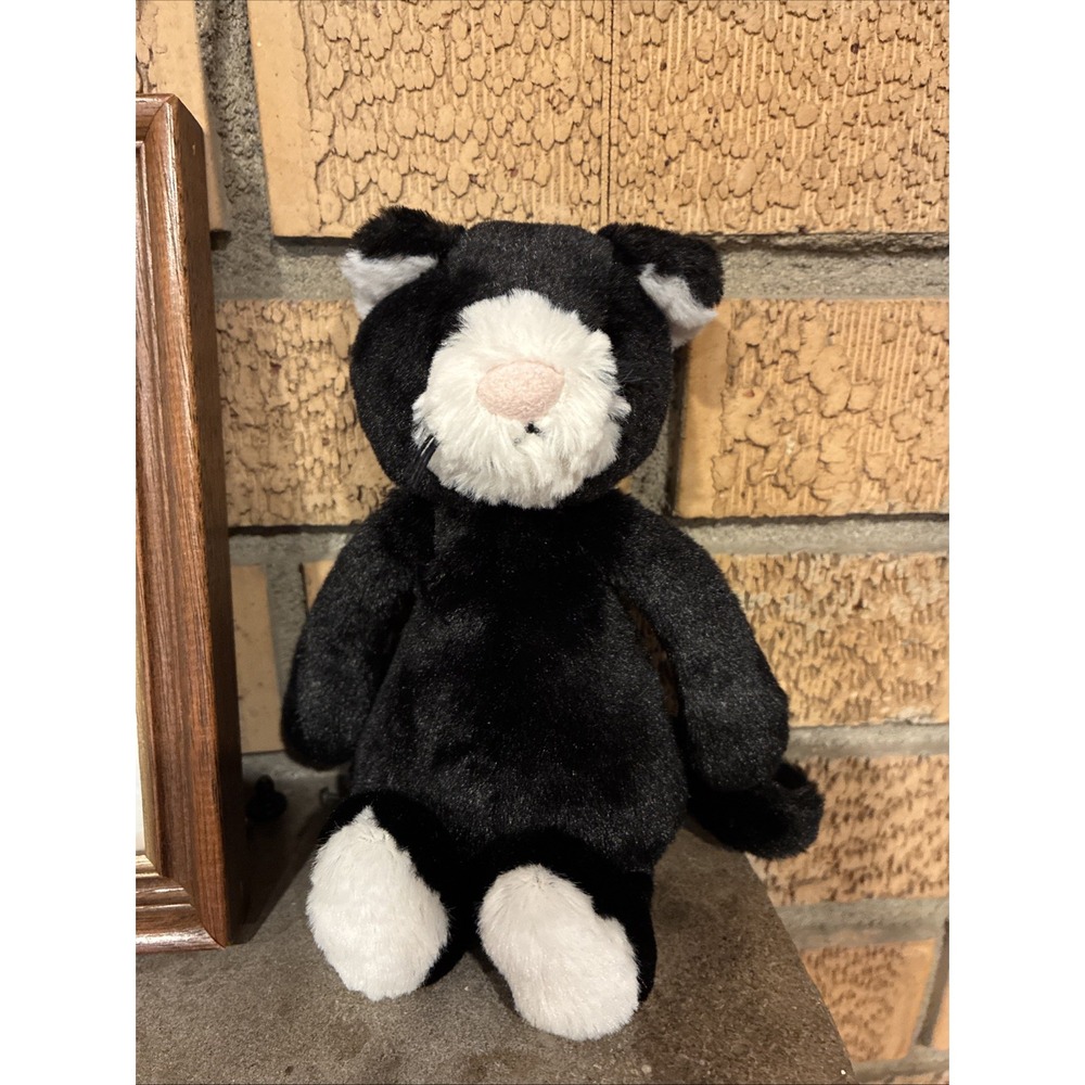 Rare Jellycat London Bashful Black & White Tuxedo Cat Kitten 8 in Plush Toy